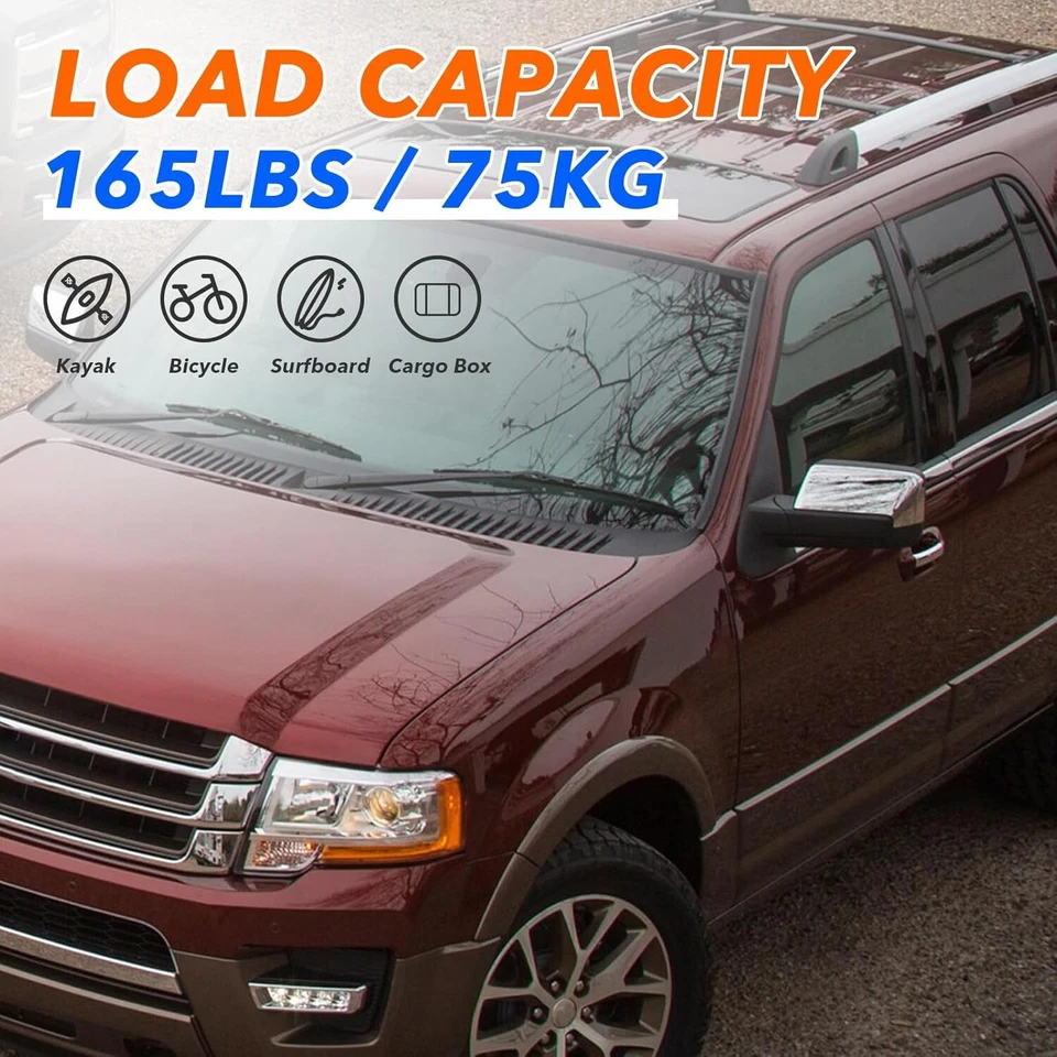 Black Aluminum Alloy Roof Rack Cross Bars for Ford Expedition Lincoln 2007-2017 - Image 2 of 4