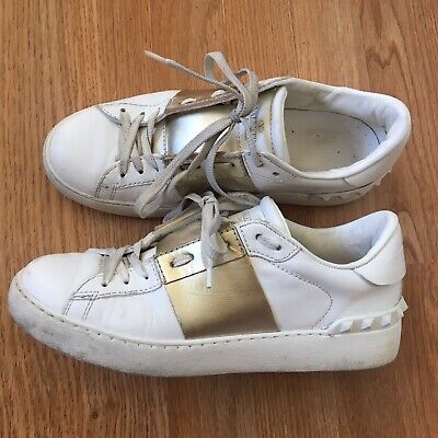 Valentino Garavani White Open Sneaker Metallic Stripe 38.5 Valentino Garavani White Open Sneaker Metallic Stripe 38.5