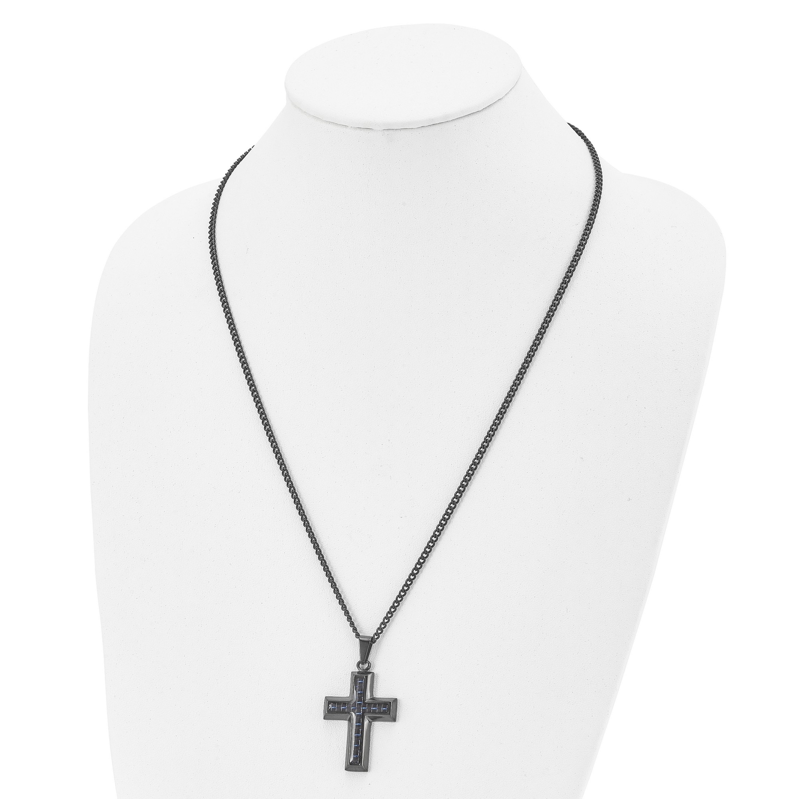 Stainless Steel Black IP Blue Carbon Fiber Inlay Cross Necklace eBay