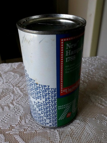 NEW HAMPSHIRE VINTAGE 7-UP SODA CAN BANK * BICENTENNIAL 1976 STEEL CAN * - Bild 6 von 7