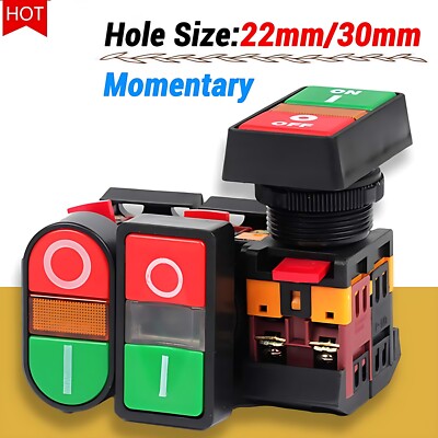 ON-OFF START STOP Push Button w Light Indicator Momentary Switch AC 600V 10A