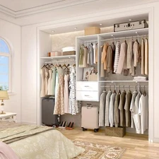 60-96'' Hanging Walk-In Closet Organizer System with 3 Shelves ＆ 4 Hanging Rods