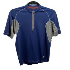 Mens Specialized Biking Shirt Large 1/4 Zip Back Pocket Blue Gray Short Sleeve