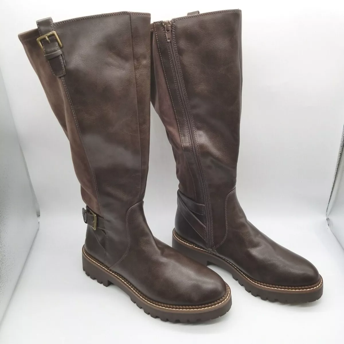 Nordstrom Rack Womens Brown Zipper Round Toe Chunky Riding Boots Size 8.5