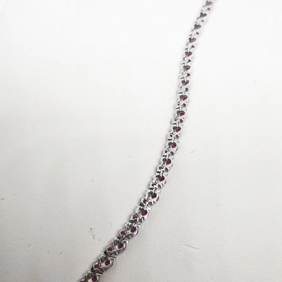 Pulsera Rubí Rojo Gema Simulada Oro Blanco 18K Relleno GP Tennis Line Zigzag 6.5" Foto 3 de 4