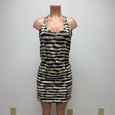 #ad Aqua Womens Tan Black Stripes Sleeveless Scoop Neck Elastic Waist Mini Dress S $17.21