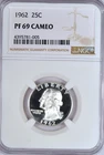 1962 Washington Quarter Proof NGC PF 69 CAMEO PR 69 CAM Frosty Silver Coin 25C