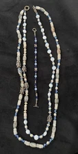Handmade Blue Gemstone Necklace & Bracelet Set Double Strand Boho Beaded Jewelry