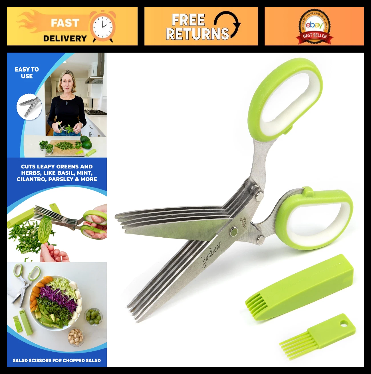 5 Blade Herb Scissors Set - Stainless Steel Kitchen Shears for Fresh Herbs & Gre