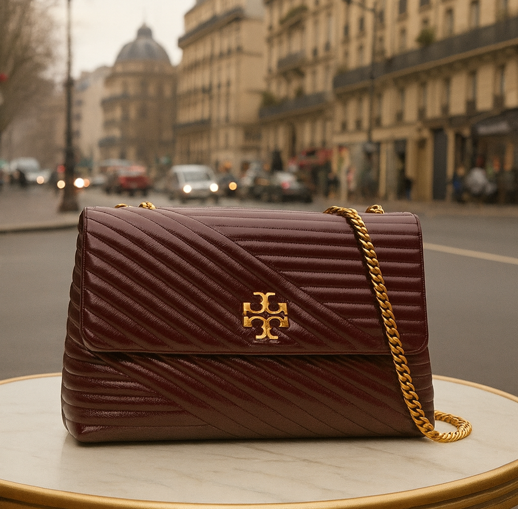 NEW Tory Burch Glazed Fig Kira Chevron Convertible Shoulder Bag $578