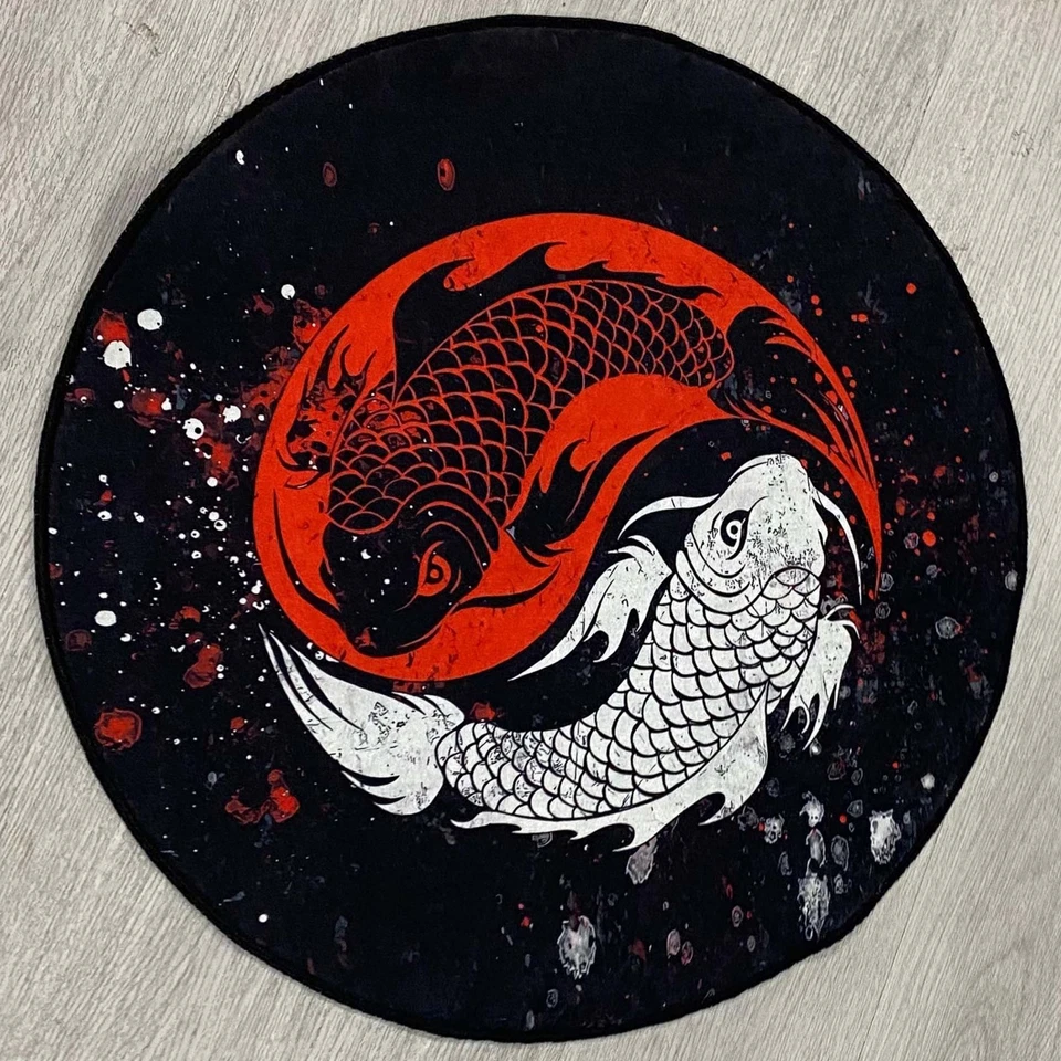 Yin Yang Koi Fish Rug, Japanese Koi Carp Carpet, Zen Round Floor Mat, Feng Shui - Image 4 of 4