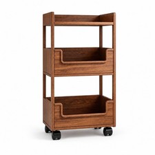 Rolling Storage Rack Solid Wood Utility Cart with Wheels Floor-Standing