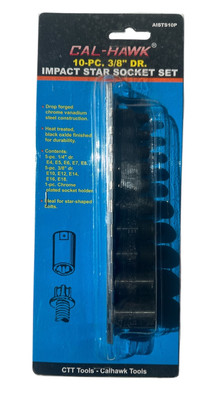 Cal-Hawk 10pc Impact Star Female E-Torx 3/8'' Drive Socket Set ~ AISTS10P