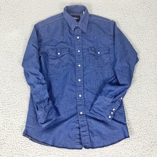 Wrangler Shirt Mens Medium Blue Denim Western Pearl Snap Long Sleeve Casual