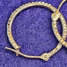 14K White Gold Diamond Cut Hoop Earrings 16mm Lightweight Hinged JCM