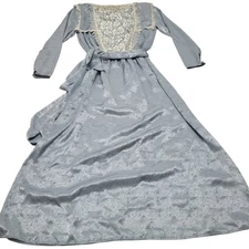 Vintage Jessica McClintock blue bridal satin lace dress prairie 