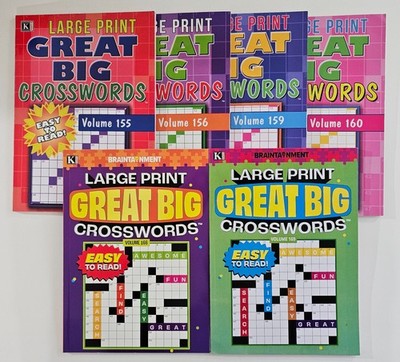 New 6 Large Print Great Big Crosswords Kappa Puzzle Books Vol# 155-169 Fun Hobby