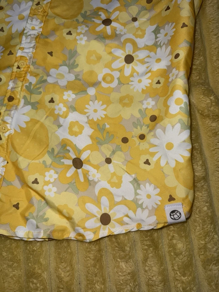 Men’s Free Planet, Yellow Floral Pool Party Vacation Shirt Button Down Large - Image 3 of 4