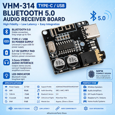 VHM-314 Bluetooth Audio Receiver Board 5.0 MP3 Lossless Module 3.7-5V Type-C