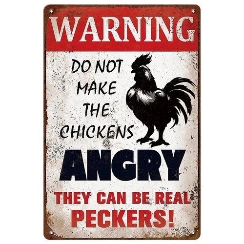 Funny Metal Warning Chicken Signs for Coop - Vintage Tin Sign for Chicken Coo...
