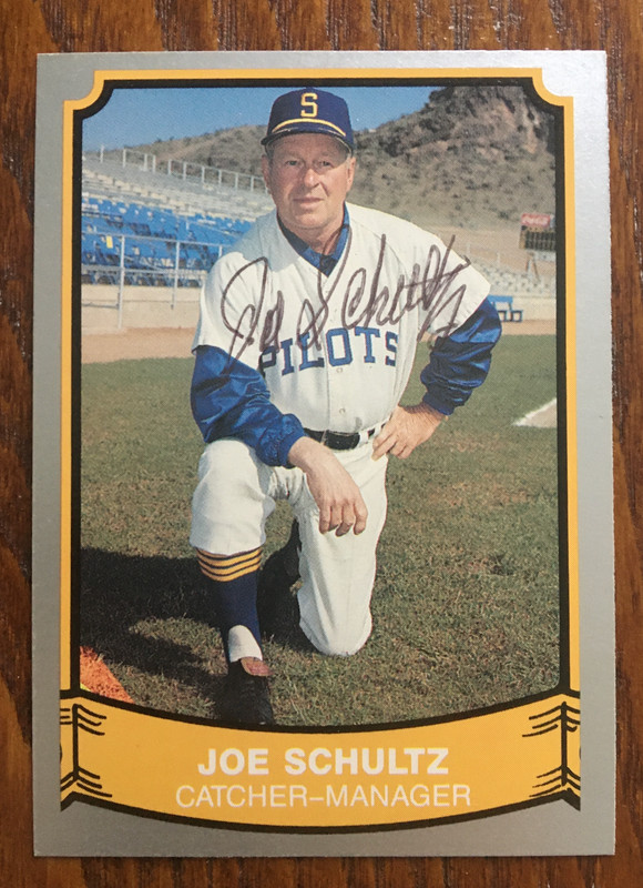 Joe Schultz (d.1996) 1989 Pacific Legends #162 signed auto: Seattle Pilots