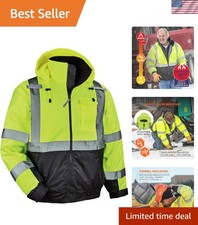 Winter Hi Vis Bomber Safety Jacket with Reflective Stripes & Adjustable Hood