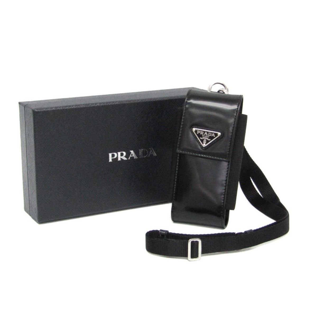Prada Triangle Logo Phone Pouch Men,Women Leather Pouch Black