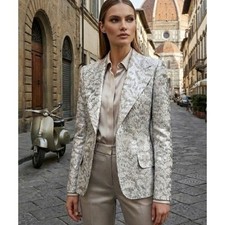 Dolce & Gabbana Metallic Silver Brocade Blazer Jacket Luxe Women's 42/US 6 RARE