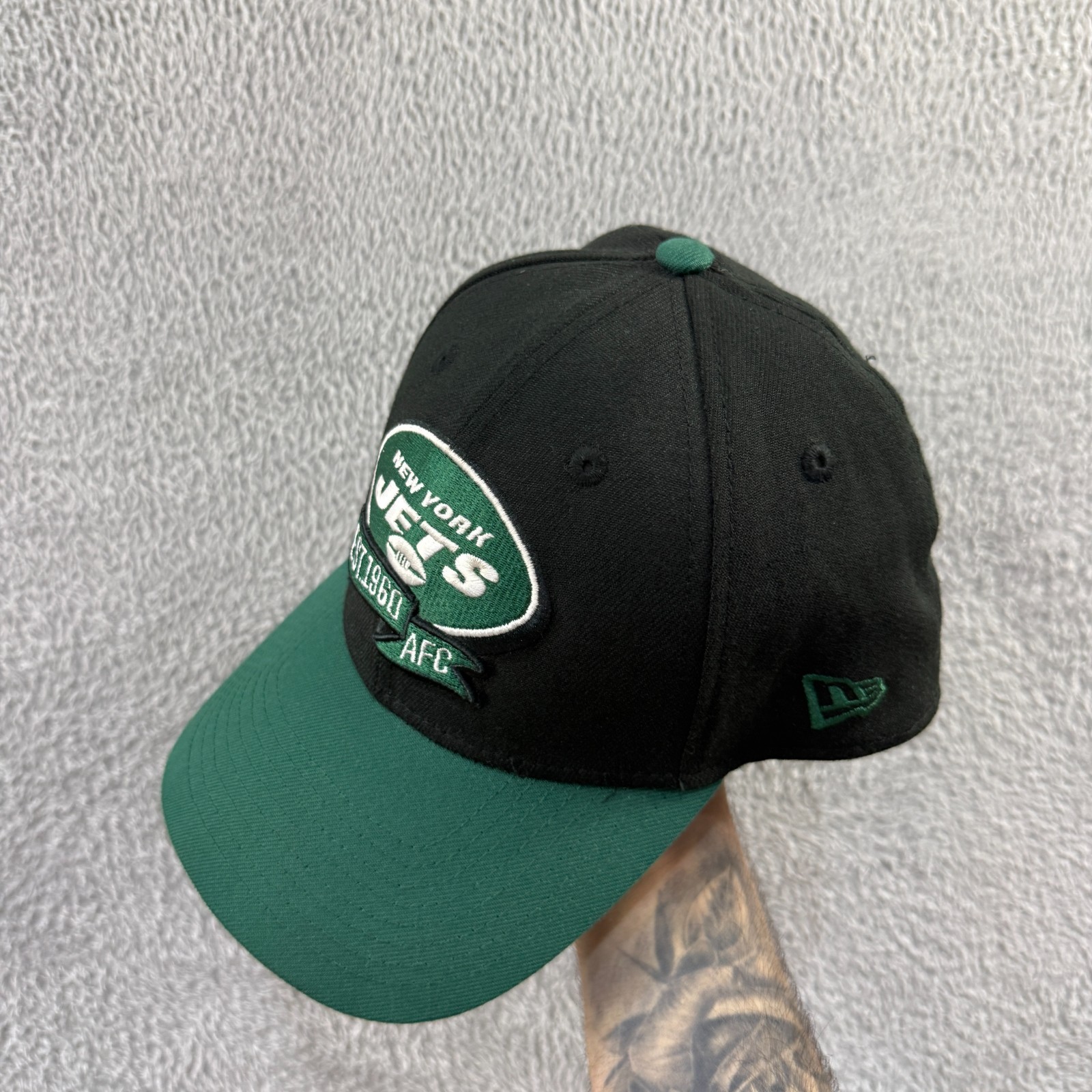 New Era New York Jets NFL Black Green 39THIRTY Medium/Large Fitted Baseball Cap image 5
