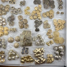 Vintage Lot 45 Pairs Gold Tone & Mixed Metal Buttons Assorted Styles Craft