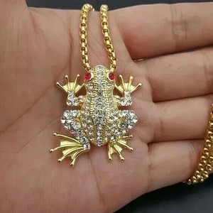 Authentic 2.00 Ct Round Cut Lab-Created Diamond Frog Charm Pendant 14K Yellow Gold Plated