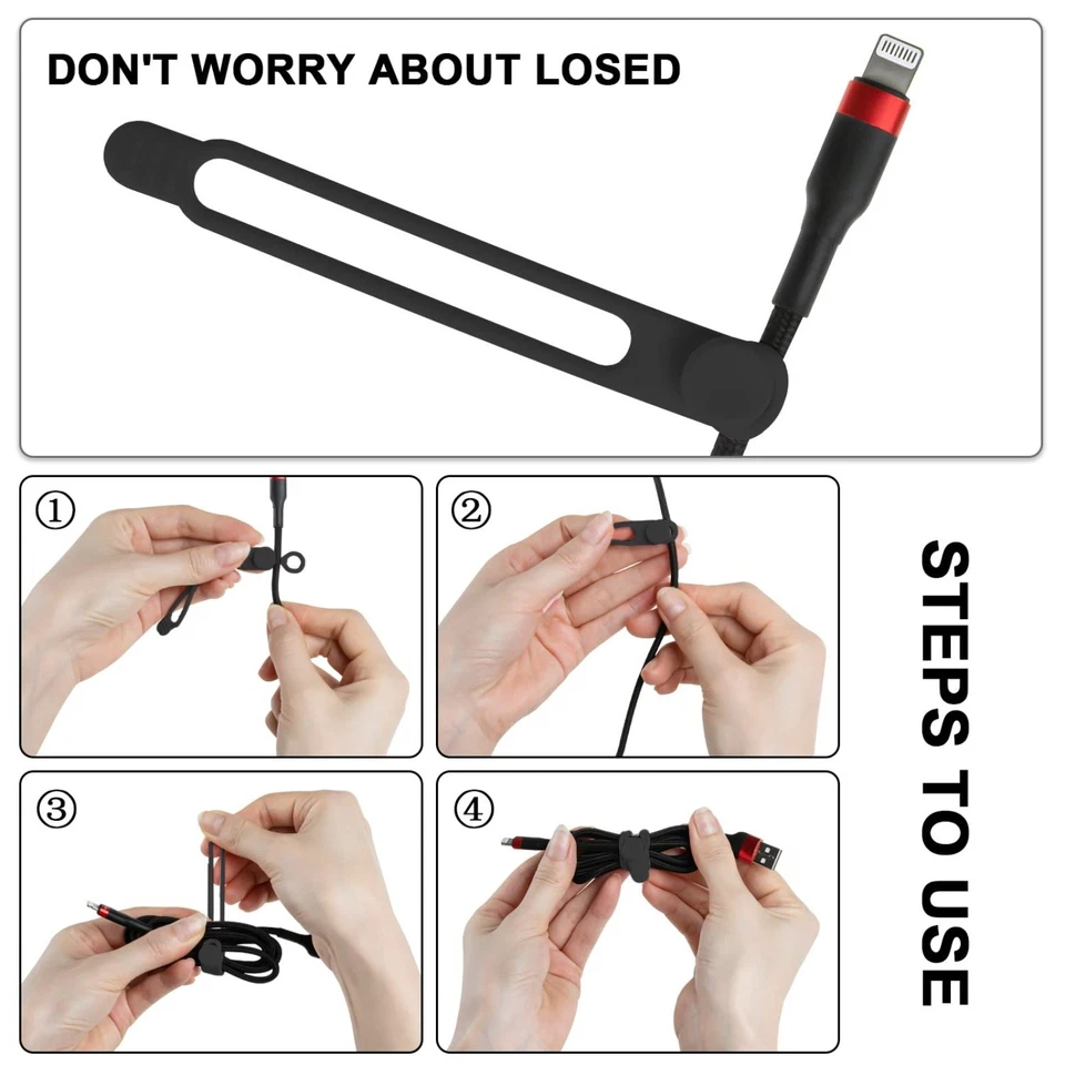 Silicone Cable Straps, Reusable Cord Organizers, 4 Colors, 24-Pack - Image 3 of 4