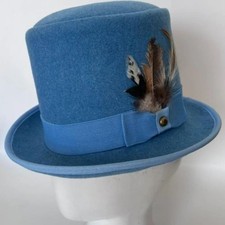 Blue Top Hat with Feather Victorian Steampunk Gothic Costume Formal Dress Hat