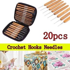20 PCS Bamboo Handle Crochet Hook Kits Knitting Needle Sewing Set Weave Craft