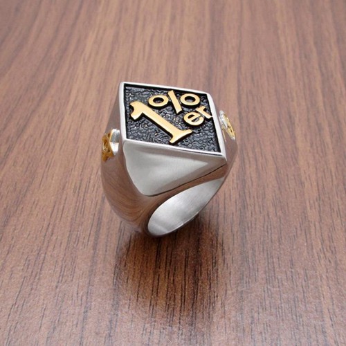 Men 1%er One Percenter Outlaw Biker Motorcycle Club Skull Ring Silver Gold - Picture 3 of 29