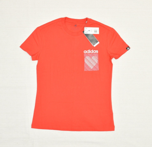 NEW Adidas Women T Shirt Heart Short Sleeve Crew Neck Cotton Red Size S