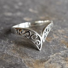 925 Sterling Filigree Silver Wishbone Ring Plain Pure