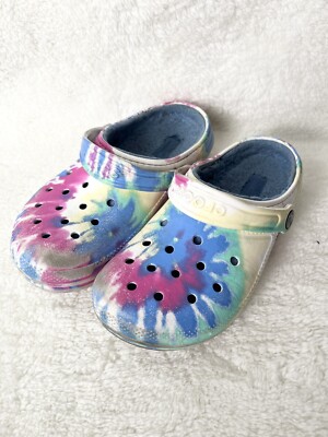 Crocs Classic Pastel Fleece Lined Tie Dye Clogs 206683 Junior