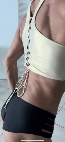 NWT Luli Fama Bikini Top Sporty Gold Unique L/XL D, DD, DDD $129 Stunning L@@K! - Picture 21 of 22