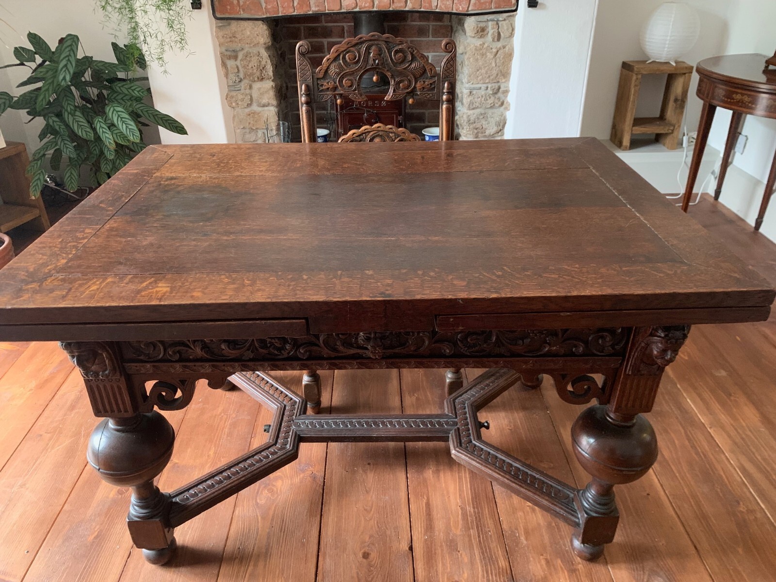 Gothic Solid Oak, Dining Room Table & 8 Chairs. Antique, Beautiful