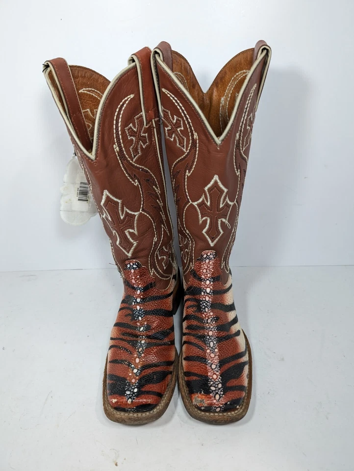 Botas de cuero vaquero occidentales con estampado de cebra NOCONA Sting Tiger Ray para mujer 6B Foto 2 de 4