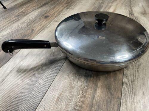 12” REVERE WARE 1801 Copper Clad Pan with Lid VINTAGE - Picture 1 of 3