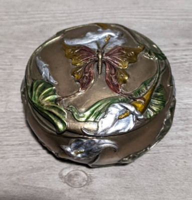 Vintage Summit Collection 4'' x 2'' Butterfly Floral Trinket Box Figurine Decor