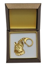 French Bulldog 2 - gold plated keyring with image of a dog, in box, Art Dog USA