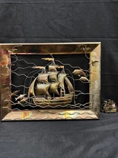 Vintage Berkeley Design Copper Framed Sailing Ship 3-D Wall Art Sauntered Mini