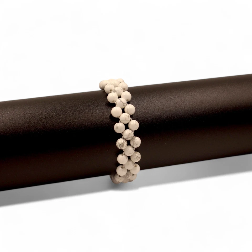 6mm Natural Howlite Gemstone Beaded Bracelet Chakra Healing Stretchy Bracelet - Image 3 of 4