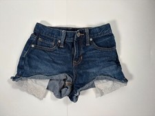 Old Navy Girls Denim Jean Shorts Size 7 High Rise Built In Tough Lace Trim