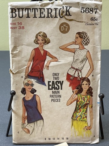UNCUT Vintage 1969 Butterick 5687 Sz 16 Bust 38 Easy Tank Top Sleeveless Blouse - Picture 4 of 12