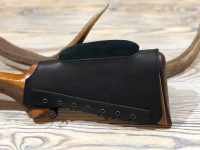 Brown Leather & Suede Shotgun Butt Stock Cover - Padded Cheek Rest With 6-Shell Holder, Handmade In Poland