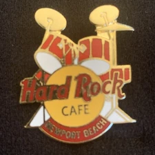 Hard Rock Cafe Newport Beach - Classic HRC Logo w/ Red Drum Set Pin - Grid Back